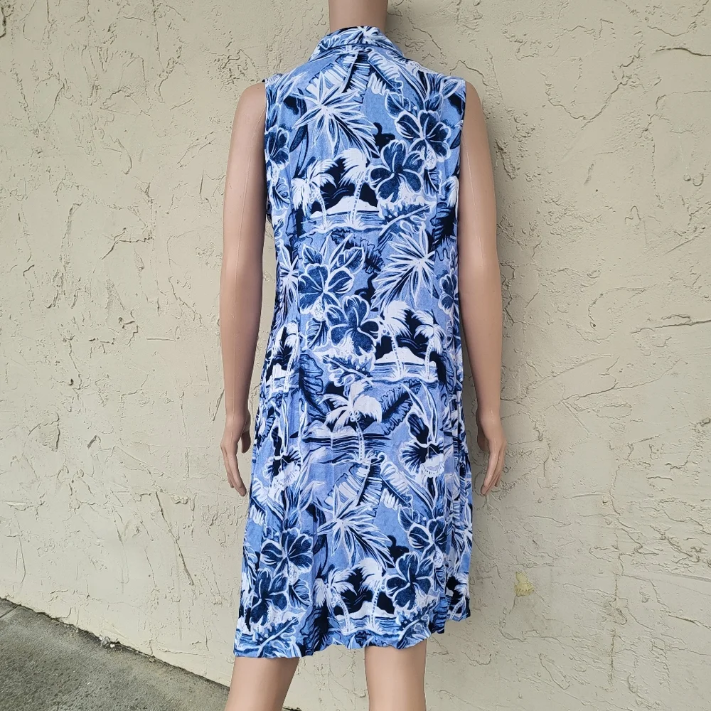 Blue and White Floral Print Tank Dress - Picture 4 of 5